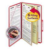 Smead™ Six-Section Pressboard Top Tab Classification Folders, Six SafeSHIELD Fasteners, 2 Dividers, Legal Size, Bright Red, 10/Box (SMD19031) Each