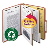 Smead™ Recycled Pressboard Classification Folders, 2" Expansion, 2 Dividers, 6 Fasteners, Letter Size, Red Exterior, 10/Box (SMD14024) Box of 10