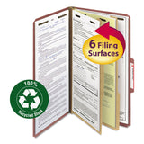 Smead™ Recycled Pressboard Classification Folders, 2" Expansion, 2 Dividers, 6 Fasteners, Legal Size, Red Exterior, 10/Box (SMD19023) Box of 10
