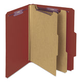 Smead™ Pressboard Classification Folders, Six SafeSHIELD Fasteners, 2/5-Cut Tabs, 2 Dividers, Letter Size, Red, 10/Box (SMD14075) Each