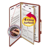 Smead™ Pressboard Classification Folders, Four SafeSHIELD Fasteners, 2/5-Cut Tabs, 1 Divider, Legal Size, Red, 10/Box (SMD18775) Each
