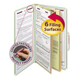 Smead™ Pressboard Classification Folders, Six SafeSHIELD Fasteners, 2/5-Cut Tabs, 2 Dividers, Legal Size, Gray-Green, 10/Box (SMD19076) Each