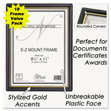 NuDell™ EZ Mount Document Frame with Trim Accent and Plastic Face, Plastic, 8.5 x 11 Insert, Black/Gold, 18/Carton (NUD11818) Pack of 18
