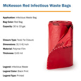 McKesson Biohazard Waste Bag Biohazard Symbol / Infectious Waste 30 to 33 gal. Red 31 X 41 Inch (184665_CS) 250/CS