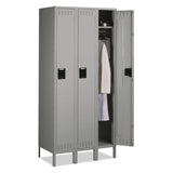 Tennsco Single-Tier Locker with Legs, Three Lockers with Hat Shelves and Coat Rods, 36w x 18d x 78h, Medium Gray (TNNSTS1218723MG) Each