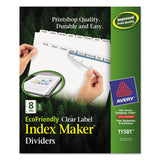 Avery® Index Maker EcoFriendly Print and Apply Clear Label Dividers with White Tabs, 8-Tab, 11 x 8.5, White, 5 Sets (AVE11581) Pack of 5
