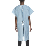 Lew Jan Textile Patient Exam Gown One Size Fits Most Blue / White Print Reusable (1057875_DZ) 12/DZ