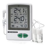 McKesson Datalogging Refrigerator / Freezer Thermometer with Alarm Fahrenheit / Celsius -58° to +158°F (-50° to +70°C) 2 Glycol Bottle Probes / Internal Sensor Flip-out Stand Battery Operated (1074442_EA) 1/EA
