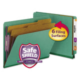 Smead™ End Tab Pressboard Classification Folders, Six SafeSHIELD Fasteners, 2" Expansion, 2 Dividers, Letter Size, Green, 10/Box (SMD26785) Box of 10