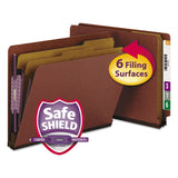 Smead™ End Tab Pressboard Classification Folders, Six SafeSHIELD Fasteners, 2" Expansion, 2 Dividers, Letter Size, Red, 10/Box (SMD26860) Box of 10