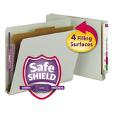 Smead™ End Tab Pressboard Classification Folders, Four SafeSHIELD Fasteners, 2" Expansion, 1 Divider, Letter Size, Gray-Green, 10/BX (SMD26800) Box of 10