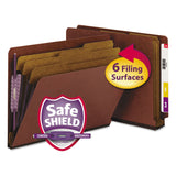 Smead™ End Tab Pressboard Classification Folders, Eight SafeSHIELD Fasteners, 3" Expansion, 3 Dividers, Letter Size, Red, 10/Box (SMD26865) Box of 10