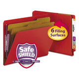 Smead™ End Tab Pressboard Classification Folders, Six SafeSHIELD Fasteners, 2" Expansion, 2 Dividers, Letter Size, Bright Red, 10/BX (SMD26783) Box of 10