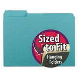 Smead™ Interior File Folders, 1/3-Cut Tabs: Assorted, Letter Size, 0.75" Expansion, Aqua, 100/Box (SMD10235) Box of 100