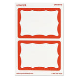 Universal® Border-Style Self-Adhesive Name Badges, 3 1/2 x 2 1/4, White/Red, 100/Pack (UNV39115) Box of 100