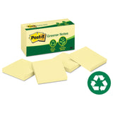 Post-it® Original Recycled Note Pads, 3" x 3", Canary Yellow, 100 Sheets/Pad, 12 Pads/Pack (MMM654RPYW) Pack of 12
