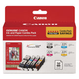 Canon® 2945B011 (PGI-220/CLI-221) ChromaLife100+ Ink/Paper Combo, Black/Cyan/Magenta/Yellow (CNM2945B011) Pack of 4