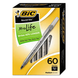 BIC® Round Stic Xtra Life Ballpoint Pen Value Pack, Stick, Medium 1 mm, Black Ink, Translucent Frost Barrel, 60/Box (BICGSM609BK) Pack of 60