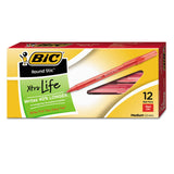 BIC® Round Stic Xtra Life Ballpoint Pen, Stick, Medium 1 mm, Red Ink, Translucent Red Barrel, Dozen (BICGSM11RD) 1 Dozen