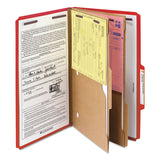 Smead™ 6-Section Pressboard Top Tab Pocket Classification Folders, 6 SafeSHIELD Fasteners, 2 Dividers, Legal Size, Bright Red, 10/BX (SMD19082) Each
