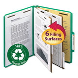 Smead™ Recycled Pressboard Classification Folders, 2" Expansion, 2 Dividers, 6 Fasteners, Letter Size, Green Exterior, 10/Box (SMD14063) Box of 10