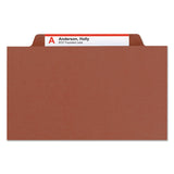 Smead™ Pressboard Classification Folders, Four SafeSHIELD Fasteners, 2/5-Cut Tabs, 1 Divider, Legal Size, Red, 10/Box (SMD18775) Each