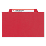 Smead™ Eight-Section Pressboard Top Tab Classification Folders, 8 SafeSHIELD Fasteners, 3 Dividers, Letter Size, Bright Red, 10/Box (SMD14095) Each