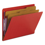 Smead™ End Tab Pressboard Classification Folders, Six SafeSHIELD Fasteners, 2" Expansion, 2 Dividers, Letter Size, Bright Red, 10/BX (SMD26783) Box of 10