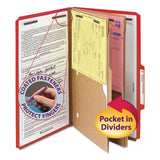 Smead™ 6-Section Pressboard Top Tab Pocket Classification Folders, 6 SafeSHIELD Fasteners, 2 Dividers, Legal Size, Bright Red, 10/BX (SMD19082) Each