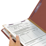 Smead™ Pressboard Classification Folders, Four SafeSHIELD Fasteners, 2/5-Cut Tabs, 1 Divider, Legal Size, Red, 10/Box (SMD18775) Each