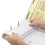 Smead™ Pressboard Classification Folders, Six SafeSHIELD Fasteners, 2/5-Cut Tabs, 2 Dividers, Legal Size, Gray-Green, 10/Box (SMD19076) Each