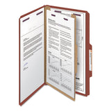 Smead™ Pressboard Classification Folders, Four SafeSHIELD Fasteners, 2/5-Cut Tabs, 1 Divider, Legal Size, Red, 10/Box (SMD18775) Each