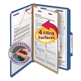 Smead™ Four-Section Pressboard Top Tab Classification Folders, Four SafeSHIELD Fasteners, 1 Divider, Legal Size, Dark Blue, 10/Box (SMD18732) Each