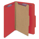 Smead™ Four-Section Pressboard Top Tab Classification Folders, Four SafeSHIELD Fasteners, 1 Divider, Legal Size, Bright Red, 10/Box (SMD18731) Each