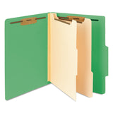Smead™ Top Tab Classification Folders, Six SafeSHIELD Fasteners, 2" Expansion, 2 Dividers, Letter Size, Green Exterior, 10/Box (SMD14002) Each