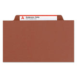 Smead™ Pressboard Classification Folders, Eight SafeSHIELD Fasteners, 2/5-Cut Tabs, 3 Dividers, Legal Size, Red, 10/Box (SMD19092) Each