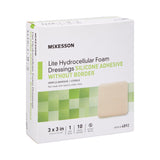 McKesson Lite Thin Foam Dressing 3 X 3 Inch Without Border Film Backing Silicone Gel Adhesive Square Sterile (1083092_BX) 10/BX