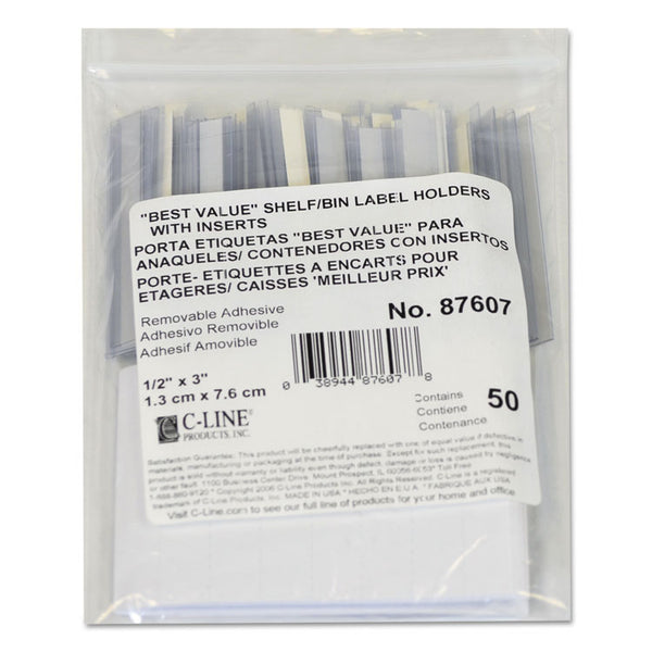 C-Line® Self-Adhesive Label Holders, Top Load, 0.5 x 3, Clear, 50/Pack (CLI87607)
