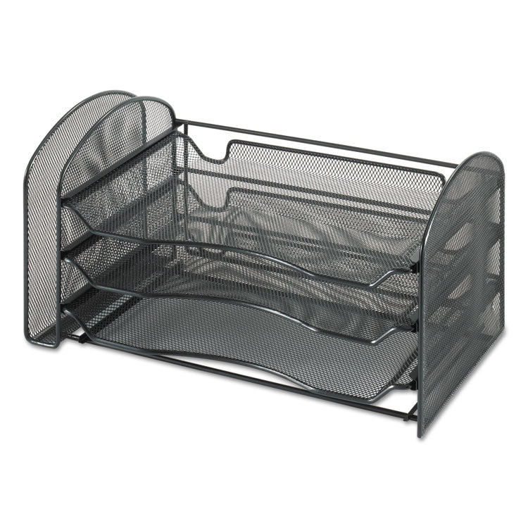 Mesh Desk Organizer, 1 Vertical/3 Horizontal Sections, Steel Mesh, 16.25 x 9 x 8, Black Mesh Desk Organizer, 1 Vertical/3 Horizontal Sections, Steel Mesh, 16.25 x 9 x 8, Black
