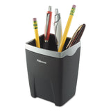 Fellowes® Office Suites Divided Pencil Cup, Plastic, 3.13 x 3.13 x 4.25, Black/Silver (FEL8032301) Each