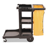 Rubbermaid® Commercial Multi-Shelf Cleaning Cart, Plastic, 4 Shelves, 1 Bin, 20" x 45" x 38.25", Black (RCP617388BK) Each