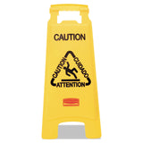 Rubbermaid® Commercial Multilingual "Caution" Floor Sign, 11 x 12 x 25, Bright Yellow (RCP611200YW) Each