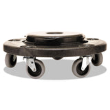 Rubbermaid® Commercial Brute Round Twist On/Off Dolly, 250 lb Capacity, 18" dia x 6.63"h, Fits 20 to 55 Gallon BRUTE Containers, Black (RCP264000BK) Each