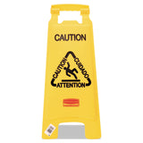 Rubbermaid® Commercial Multilingual "Caution" Floor Sign, 11 x 12 x 25, Bright Yellow (RCP611200YW) Each
