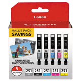 Canon® 6513B011 (CLI-251) Ink, Black/Cyan/Gray/Magenta/Yellow (CNM6513B011) Pack of 5