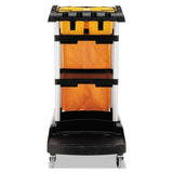 Rubbermaid® Commercial High Capacity Cleaning Cart, Plastic, 4 Shelves, 2 Bins, 21.75" x 49.75" x 38.38", Black (RCP9T7200BK) Each