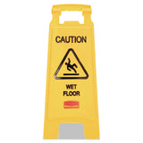 Rubbermaid® Commercial Caution Wet Floor Sign, 11 x 12 x 25, Bright Yellow (RCP611277YW) Each