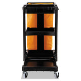 Rubbermaid® Commercial Multi-Shelf Cleaning Cart, Plastic, 4 Shelves, 1 Bin, 20" x 45" x 38.25", Black (RCP617388BK) Each