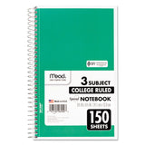 Mead® Spiral Notebook, 3-Subject, Medium/College Rule, Randomly Assorted Cover Color, (150) 9.5 x 5.5 Sheets (MEA06900) Each