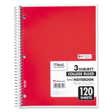 Mead® Spiral Notebook, 3-Subject, Medium/College Rule, Randomly Assorted Cover Color, (120) 11 x 8 Sheets (MEA06710) Each